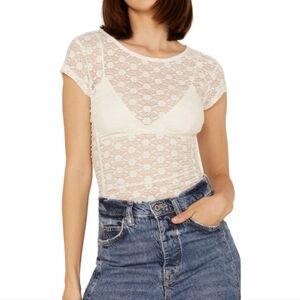 NWOT Free People Keep It Simple Ivory Sheer Lace Cap Sleep Top Size XS
